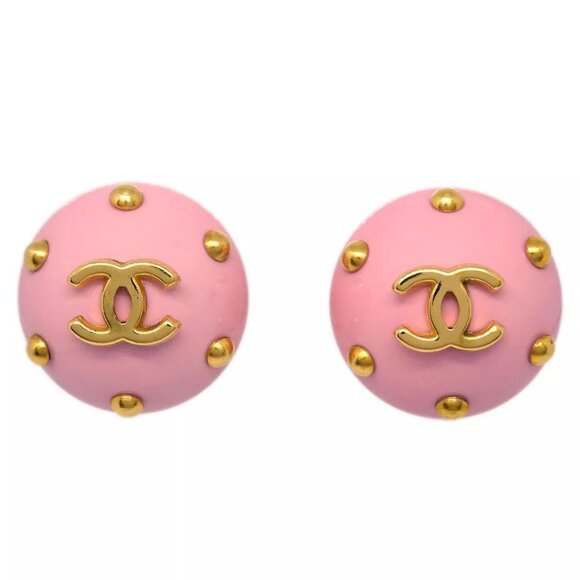 Chanel Button Earrings Clip-On Pink 96C 115631 - Picture 1 of 8
